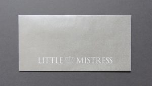 DL Custom envelope white foil metallic paper Little Mistress